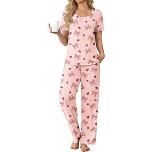 image:imageEkouaer Womens Pajama Sets Viscose from Bamboo Top With Pants Lounge Set  Soft Viscose from Bamboo Short Sleeve with Pants Sets Modal Daily WearMonthers Day GiftBow