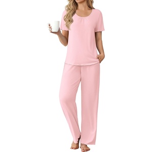 image:imageEkouaer Womens Pajama Sets Viscose from Bamboo Top With Pants Lounge Set  Soft Viscose from Bamboo Short Sleeve with Pants Sets Modal Daily WearMonthers Day GiftLight Pink