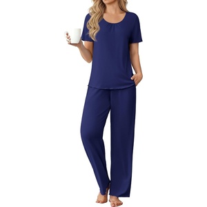 image:imageEkouaer Womens Pajama Sets Viscose from Bamboo Top With Pants Lounge Set  Soft Viscose from Bamboo Short Sleeve with Pants Sets Modal Daily WearMonthers Day GiftNavy Blue