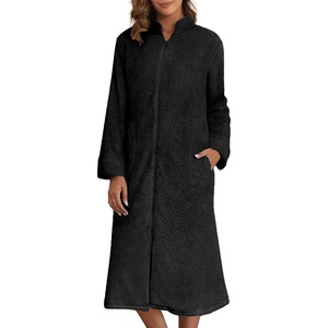 image:imageEkouaer Womens Zipper Front Robes Full Length Nightgowns with Pockets Flannel Winter Sleepwear SXXLBlack