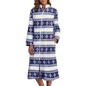 image:imageEkouaer Womens Zipper Front Robes Full Length Nightgowns with Pockets Flannel Winter Sleepwear SXXLBlue Snowflake