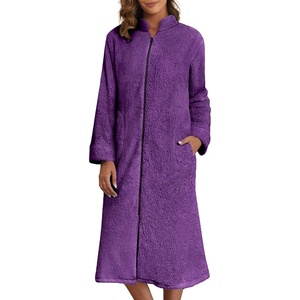image:imageEkouaer Womens Zipper Front Robes Full Length Nightgowns with Pockets Flannel Winter Sleepwear SXXLDeep Purple