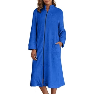 image:imageEkouaer Womens Zipper Front Robes Full Length Nightgowns with Pockets Flannel Winter Sleepwear SXXLDeep Sky Blue