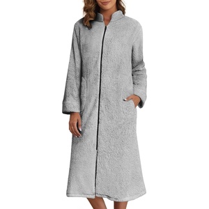 image:imageEkouaer Womens Zipper Front Robes Full Length Nightgowns with Pockets Flannel Winter Sleepwear SXXLGrey