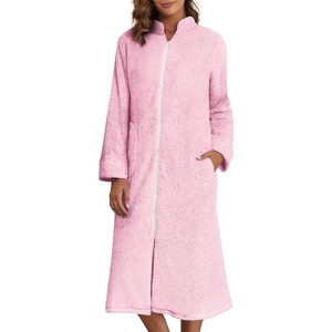 image:imageEkouaer Womens Zipper Front Robes Full Length Nightgowns with Pockets Flannel Winter Sleepwear SXXLLight Pink