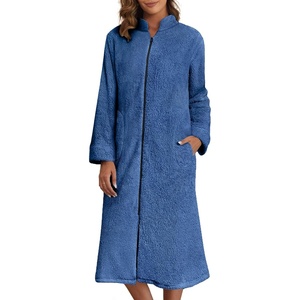 image:imageEkouaer Womens Zipper Front Robes Full Length Nightgowns with Pockets Flannel Winter Sleepwear SXXLNavy Blue