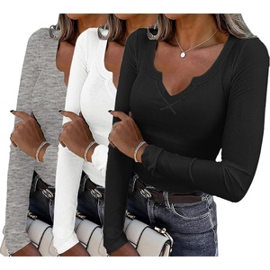 image:imageWomens Long Sleeve Shirts V Neck Slim Fit Tops Thermal Undershirts 3 Pack  Long sleeve shirts for women ribbed texture and slim fit design for sweater layers work outfits and everyday wearBlackHeather GreyWhite
