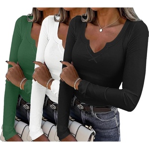 image:imageWomens Long Sleeve Shirts V Neck Slim Fit Tops Thermal Undershirts 3 Pack  Long sleeve shirts for women ribbed texture and slim fit design for sweater layers work outfits and everyday wearBlackWhiteGreen