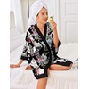 image:imageEkouaer Robes for Women Bathrobe Lightweight Robe 34 Sleeve Knit Sleepwear  Summer Robe for Women with Pockets Knee Length Womens Robe Kimono SleepwearBlack Leaves