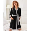 image:imageEkouaer Robes for Women Bathrobe Lightweight Robe 34 Sleeve Knit Sleepwear  Summer Robe for Women with Pockets Knee Length Womens Robe Kimono SleepwearBlack