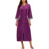 image:imageEkouaer Robes for Women Velour Zipper Robe 34 Sleeve Housecoat with Pocket  Full Length Loungewear Long Bathrobe Soft Warm Sleepwear for Home Daily Wear Easy on and offDeep Purple