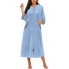 image:imageEkouaer Robes for Women Velour Zipper Robe 34 Sleeve Housecoat with Pocket  Full Length Loungewear Long Bathrobe Soft Warm Sleepwear for Home Daily Wear Easy on and offBlue