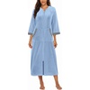 image:imageEkouaer Robes for Women Velour Zipper Robe 34 Sleeve Housecoat with Pocket  Full Length Loungewear Long Bathrobe Soft Warm Sleepwear for Home Daily Wear Easy on and offBlue