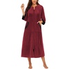 image:imageEkouaer Robes for Women Velour Zipper Robe 34 Sleeve Housecoat with Pocket  Full Length Loungewear Long Bathrobe Soft Warm Sleepwear for Home Daily Wear Easy on and offRed