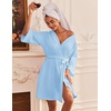 image:imageEkouaer Waffle Robes for Women Lightweight Knit V Neck 34 Sleeve Kimono Bathrobe with Pockets Soft Sexy Spa Loungewear SXXLArmy Green