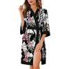 image:imageEkouaer Robes for Women Bathrobe Lightweight Robe 34 Sleeve Knit Sleepwear  Summer Robe for Women with Pockets Knee Length Womens Robe Kimono SleepwearBlack Leaves
