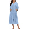 image:imageEkouaer Robes for Women Velour Zipper Robe 34 Sleeve Housecoat with Pocket  Full Length Loungewear Long Bathrobe Soft Warm Sleepwear for Home Daily Wear Easy on and offBlue