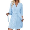 image:imageEkouaer Waffle Robes for Women Lightweight Knit V Neck 34 Sleeve Kimono Bathrobe with Pockets Soft Sexy Spa Loungewear SXXLArmy Green