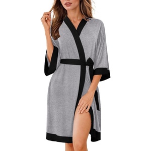 image:imageEkouaer Robes for Women Bathrobe Lightweight Robe 34 Sleeve Knit Sleepwear  Summer Robe for Women with Pockets Knee Length Womens Robe Kimono SleepwearMid Grey