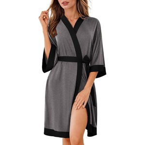 image:imageEkouaer Robes for Women Bathrobe Lightweight Robe 34 Sleeve Knit Sleepwear  Summer Robe for Women with Pockets Knee Length Womens Robe Kimono SleepwearDark Grey