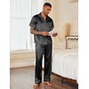 image:imageEkouaer Mens Satin Pajama Set Short Sleeve Button Down Sleepwear with Pant  Soft Cozy Summer Fall Elastic Waist Long Pants Pocket Casual Loungewear Silk Satin Pjs for Casual Daily WearBlack