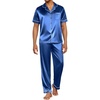image:imageEkouaer Mens Satin Pajama Set Short Sleeve Button Down Sleepwear with Pant  Soft Cozy Summer Fall Elastic Waist Long Pants Pocket Casual Loungewear Silk Satin Pjs for Casual Daily WearBlue