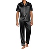 image:imageEkouaer Mens Satin Pajama Set Short Sleeve Button Down Sleepwear with Pant  Soft Cozy Summer Fall Elastic Waist Long Pants Pocket Casual Loungewear Silk Satin Pjs for Casual Daily WearBlack