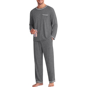 image:imageEkouaer Mens Long Sleeve TShirt Pajama Set Soft 2 Piece Lounge Set  Lightweight Long Sleeve Shirts and Bottoms Soft Comfy Sleep Sets2 Pieces LoungewearCrew NeckDark Dray