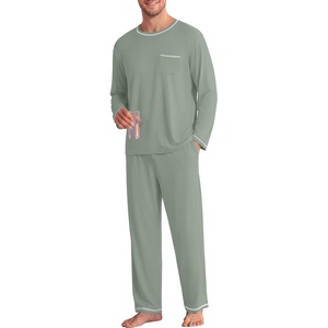 image:imageEkouaer Mens Long Sleeve TShirt Pajama Set Soft 2 Piece Lounge Set  Lightweight Long Sleeve Shirts and Bottoms Soft Comfy Sleep Sets2 Pieces LoungewearCrew NeckSage Green