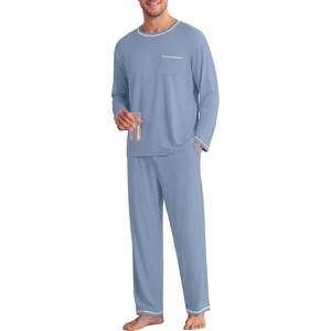 image:imageEkouaer Mens Long Sleeve TShirt Pajama Set Soft 2 Piece Lounge Set  Lightweight Long Sleeve Shirts and Bottoms Soft Comfy Sleep Sets2 Pieces LoungewearCrew NeckGrey Blue