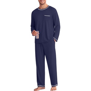 image:imageEkouaer Mens Long Sleeve TShirt Pajama Set Soft 2 Piece Lounge Set  Lightweight Long Sleeve Shirts and Bottoms Soft Comfy Sleep Sets2 Pieces LoungewearCrew NeckNavy