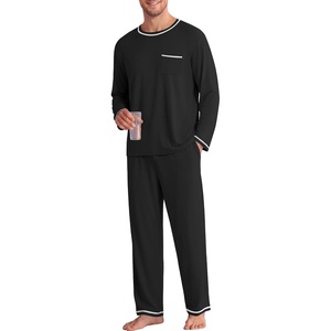 image:imageEkouaer Mens Long Sleeve TShirt Pajama Set Soft 2 Piece Lounge Set  Lightweight Long Sleeve Shirts and Bottoms Soft Comfy Sleep Sets2 Pieces LoungewearCrew NeckBlack