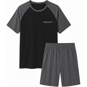 image:imageEkouaer Mens Pajamas Set Bamboo Viscose Short Sleeve Pjs Sets  Soft Moisture Wicking Lightweight Summer Button Fly Sleepwear with Pockets for lounging at home Running ReadingBlack Dark Grey