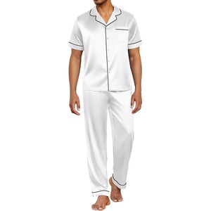 image:imageEkouaer Mens Satin Pajama Set Short Sleeve Button Down Sleepwear with Pant  Soft Cozy Summer Fall Elastic Waist Long Pants Pocket Casual Loungewear Silk Satin Pjs for Casual Daily WearWhite