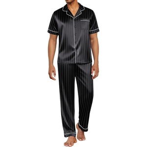 image:imageEkouaer Mens Satin Pajama Set Short Sleeve Button Down Sleepwear with Pant  Soft Cozy Summer Fall Elastic Waist Long Pants Pocket Casual Loungewear Silk Satin Pjs for Casual Daily WearStripesBlack