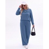 image:imageEkouaer 2 Piece Sets for Women Lounge Set Airport Fall Travel Outfits 2026  Pleated Top Long Sleeve Wide Leg Pants Casual Tracksuit Matching Sets Cozy Sweatsuits Vacation Fashion Women ClothingGrey Blue