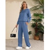 image:imageEkouaer 2 Piece Sets for Women Lounge Set Airport Fall Travel Outfits 2026  Pleated Top Long Sleeve Wide Leg Pants Casual Tracksuit Matching Sets Cozy Sweatsuits Vacation Fashion Women ClothingGrey Blue