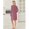 image:imageEkouaer Long Sleeve Nightgowns for Women V Neck Ribbed Knit Sleepwear S3XL  Soft Cozy Stretchy Sleepshirt Loose Fit House Dress for Sleep Home Casual Time Going Out PartyDusty Rose