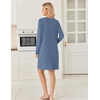 image:imageEkouaer Long Sleeve Nightgowns for Women V Neck Ribbed Knit Sleepwear S3XL  Soft Cozy Stretchy Sleepshirt Loose Fit House Dress for Sleep Home Casual Time Going Out PartyBlue