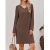 image:imageEkouaer Long Sleeve Nightgowns for Women V Neck Ribbed Knit Sleepwear S3XL  Soft Cozy Stretchy Sleepshirt Loose Fit House Dress for Sleep Home Casual Time Going Out PartyBrown