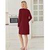 image:imageEkouaer Long Sleeve Nightgowns for Women V Neck Ribbed Knit Sleepwear S3XL  Soft Cozy Stretchy Sleepshirt Loose Fit House Dress for Sleep Home Casual Time Going Out PartyWine Red