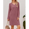 image:imageEkouaer Long Sleeve Nightgowns for Women V Neck Ribbed Knit Sleepwear S3XL  Soft Cozy Stretchy Sleepshirt Loose Fit House Dress for Sleep Home Casual Time Going Out PartyDusty Rose
