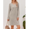 image:imageEkouaer Long Sleeve Nightgowns for Women V Neck Ribbed Knit Sleepwear S3XL  Soft Cozy Stretchy Sleepshirt Loose Fit House Dress for Sleep Home Casual Time Going Out PartyKhaki