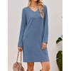 image:imageEkouaer Long Sleeve Nightgowns for Women V Neck Ribbed Knit Sleepwear S3XL  Soft Cozy Stretchy Sleepshirt Loose Fit House Dress for Sleep Home Casual Time Going Out PartyBlue