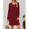image:imageEkouaer Long Sleeve Nightgowns for Women V Neck Ribbed Knit Sleepwear S3XL  Soft Cozy Stretchy Sleepshirt Loose Fit House Dress for Sleep Home Casual Time Going Out PartyWine Red