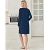 image:imageEkouaer Long Sleeve Nightgowns for Women V Neck Ribbed Knit Sleepwear S3XL  Soft Cozy Stretchy Sleepshirt Loose Fit House Dress for Sleep Home Casual Time Going Out PartyNavy Blue