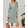 image:imageEkouaer Long Sleeve Nightgowns for Women V Neck Ribbed Knit Sleepwear S3XL  Soft Cozy Stretchy Sleepshirt Loose Fit House Dress for Sleep Home Casual Time Going Out PartyLight Green