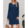 image:imageEkouaer Long Sleeve Nightgowns for Women V Neck Ribbed Knit Sleepwear S3XL  Soft Cozy Stretchy Sleepshirt Loose Fit House Dress for Sleep Home Casual Time Going Out PartyNavy Blue