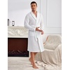 image:imageEkouaer Mens Robes Lightweight Waffle Knit Kimono Bathrobe Long Sleeve Sleepwear Soft Knee Length Robe with PocketsWhite