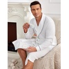 image:imageEkouaer Mens Robes Lightweight Waffle Knit Kimono Bathrobe Long Sleeve Sleepwear Soft Knee Length Robe with PocketsWhite